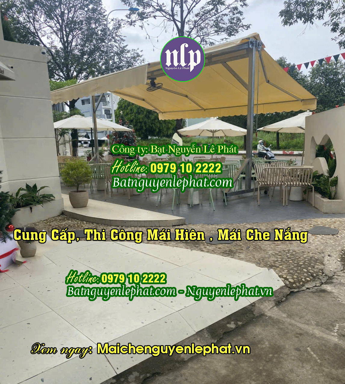 Vải bạt dù che 2 mái quán cafe Vải bạt dù che 2 mái quán cafe