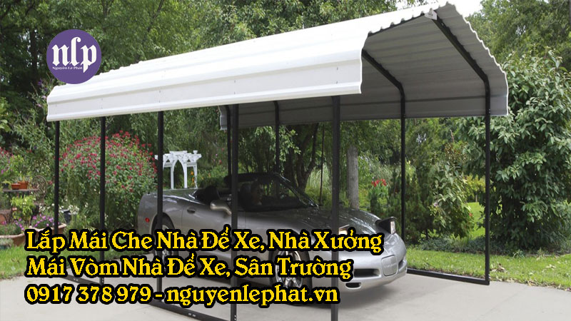 Mẫu mái che vòm để xe gia đình, nhà hàng. Mẫu nhà để xe ô tô cho công ty, cơ quan. Mẫu mái che tôn kết hợp khung thép hộp. Mẫu mái che tôn nhà xưởng nhà để xe đẹp