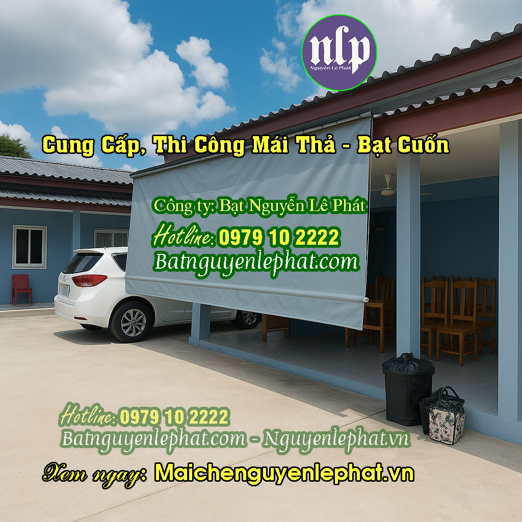 Mẫu bạt mái thả tự cuốn Thi Công Lắp Bạt Mái Thả Tự Cuốn Che Ngoài Trời tại Dầu Tiếng