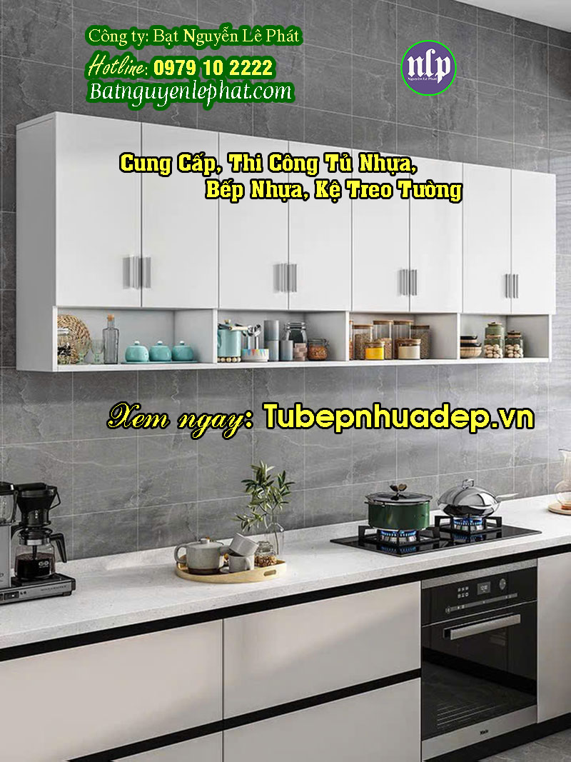 Thi công kệ tủ nhựa bếp treo tường
